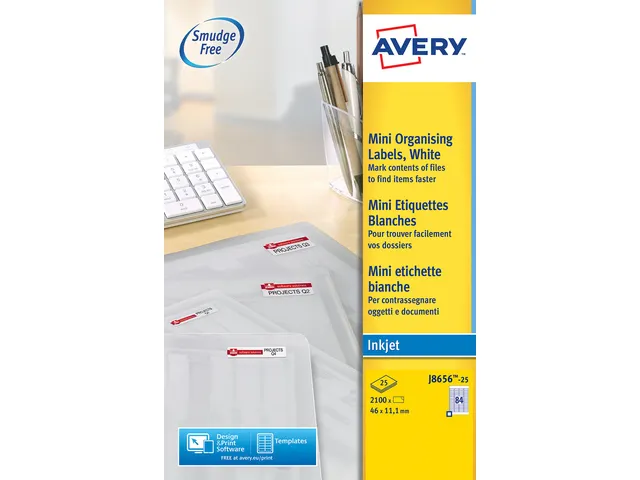inkjetetiket Avery 46x11,1mm wit 25 vel 84 etiketten per vel