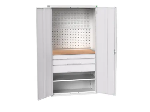 Systeemkast 2000x1050x550mm 1xlegbord 3laden RAL7035