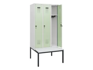 locker met bank,HxBxD 1950x900x815mm,3vak,vak B 300mm,draaigrendel - 1