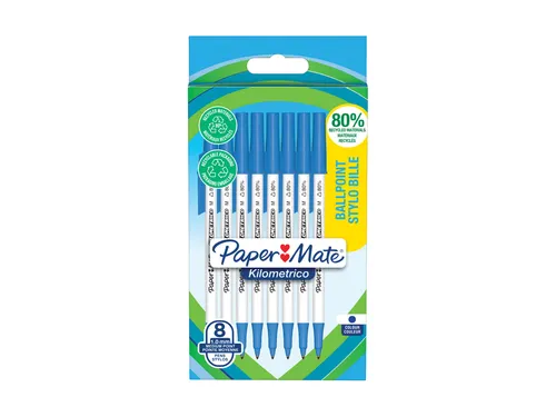 Balpen Paper Mate Kilometrico Recycled medium blauw blister à 8 stuks