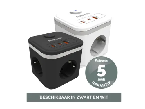 Stekkerblok Fellowes Power Cube F 3-voudig 1xUSB-A 2xUSB-C 2m zwart