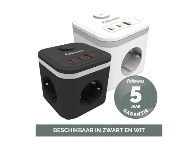 Stekkerblok Fellowes Power Cube F 3-voudig 1xUSB-A 2xUSB-C 2m zwart