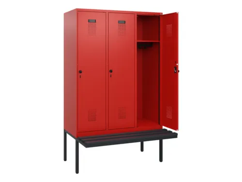 locker met bank,HxBxD 1950x1200x815mm,3vak,vak B 400mm,draaigrendel