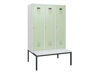 locker met bank,HxBxD 1950x1200x815mm,3vak,vak B 400mm,cilinderslot - 2