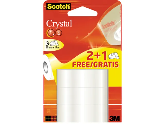 Scotch Crystal Plakband 19mmx15m 2+1 Gratis