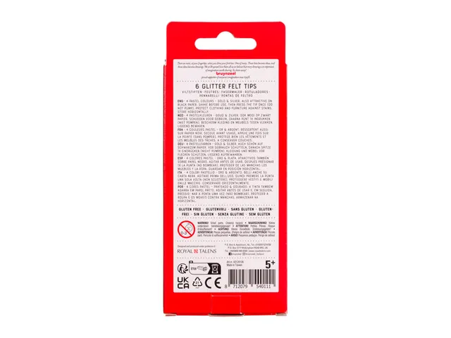 Feutre Bruynzeel Kids pastel argent or Glitter set 6 couleurs brillant