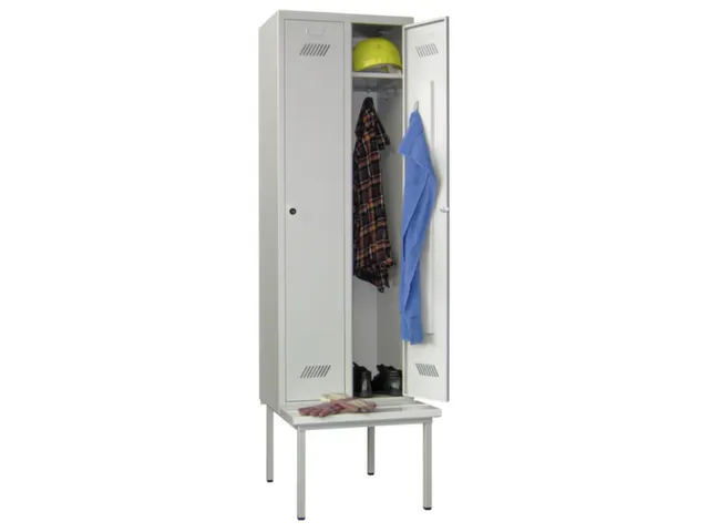 locker met bank,RAL 7035,HxBxD 2150x600x500mm,2vak,vak B 300mm
