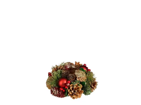 Eton kerststuk met kandelaar rood hxd 9x19cm