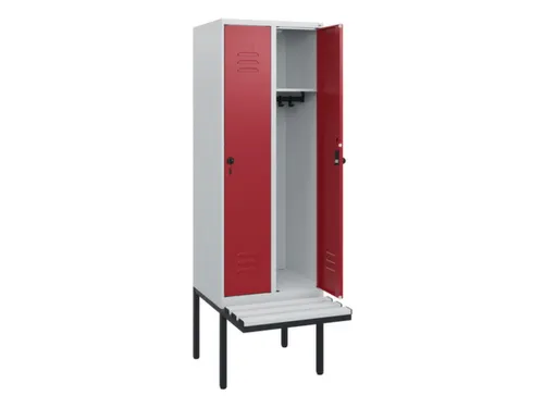 locker met bank,HxBxD 1950x600x815mm,2vak,vak B 300mm,draaigrendel