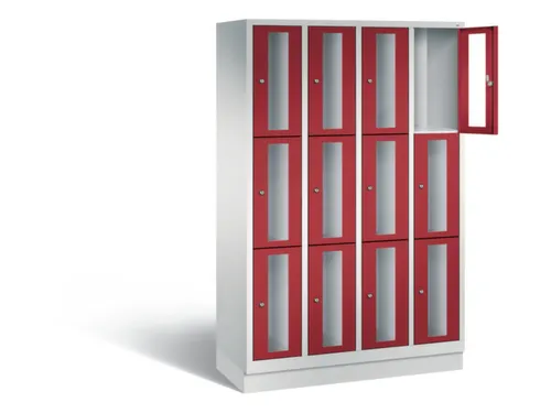 Lockerkast 1800x1190x500mm 4x3 vakken Cilinderslot, Sokkel, RAL3003