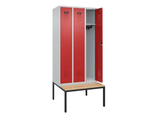 locker met bank,HxBxD 2120x900x815mm,3vak,vak B 300mm,cilinderslot