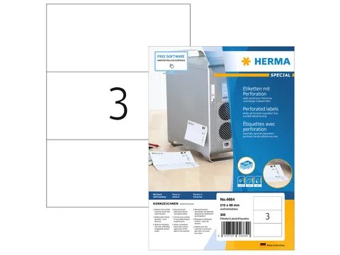 HERMA 4664 Etiketten met perforatie A4 210x99mm Wit 300 stuks