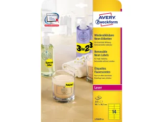 Adresetiket Avery 99.1x38.1mm Neongeel 25 Vel 14 Etiketten Per Vel - 1