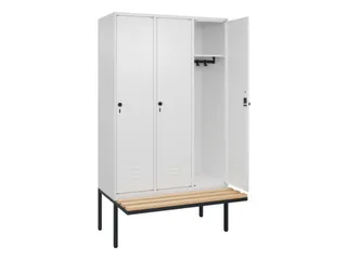 locker met bank,HxBxD 2120x1200x815mm,3vak,vak B 400mm,draaigrendel - 2