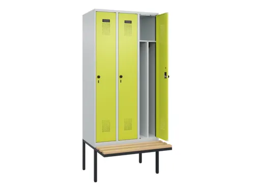 locker met bank,voor scheiding van kleding,HxBxD 2120x900x815mm,3vak