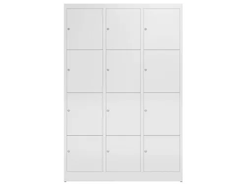 Lockerkast 1800x1185x500mm 3x4 vakken cilinderslot, sokkel, RAL9003