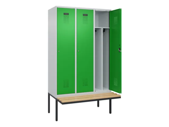 locker met bank,voor scheiding van kleding,HxBxD 2120x1200x815mm,3vak