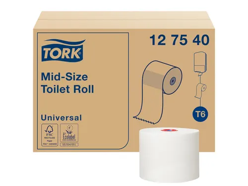 Toiletpapier Tork Mid-size T 6 universeel 1-laags 135m wit 127540