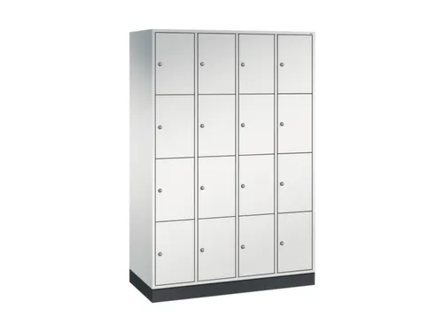 lockerkast,RAL 7035,HxBxD 1950x1220x500mm,4x4vakken,cil.-slot,sokkel