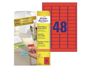 etiket Avery ILK 45,7x21,2mm 20 vel 48 etiketten per vel rood - 1