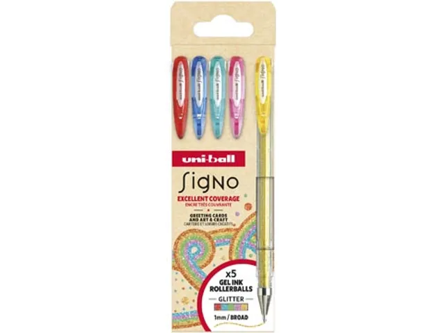 roller Signo Glitter medium etui 5 stuks assorti