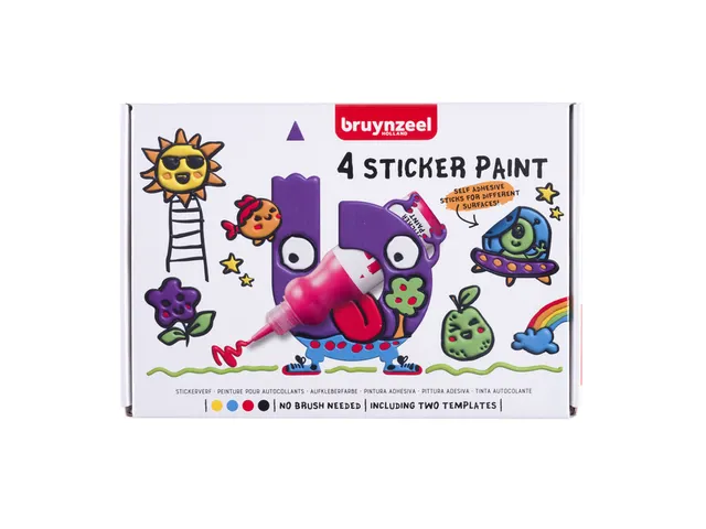 Stickerverf Bruynzeel met 2 sjablonen set à 4 kleuren