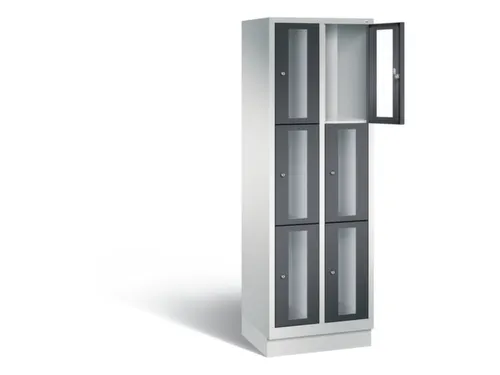 Lockerkast 1800x610x500mm 2x3 vakken Cilinderslot, Sokkel, RAL7021