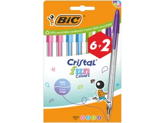 Balpen Bic Cristal Fun large assorti etui 6+2 gratis - 2