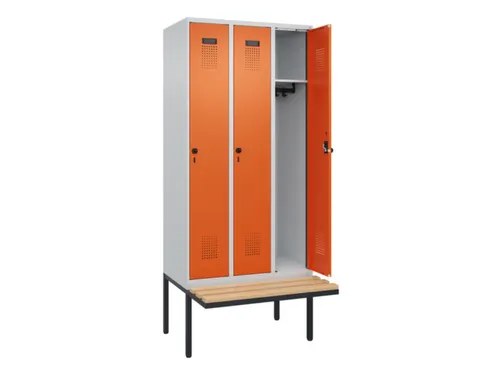 locker met bank,HxBxD 2120x900x815mm,3vak,vak B 300mm,draaigrendel