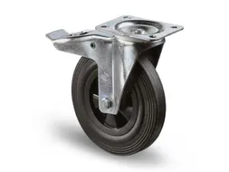 zwenkwiel m. rem,draagverm. 70kg,massief rubber-banden,ØxB 100x30mm