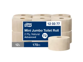 Toiletpapier Tork T2 Advanced jumbo klein 2-laags 170m naturel 120377 - 2
