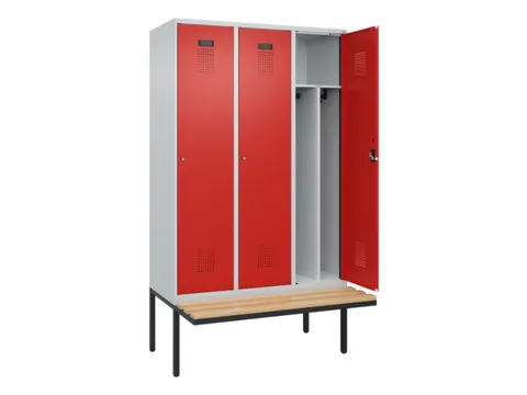 locker met bank,voor scheiding van kleding,HxBxD 2120x1200x815mm,3vak
