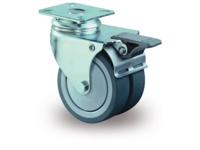 Dubbele Apparatenwiel Plaat Zwenkw./rem 50x2x18mm 60kg