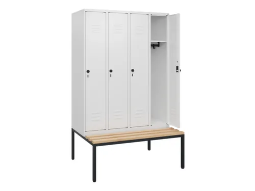 locker met bank,HxBxD 1950x1200x815mm,4vak,vak B 300mm,draaigrendel