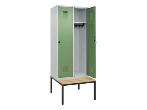 locker met bank,HxBxD 2120x800x815mm,2vak,vak B 400mm,draaigrendel