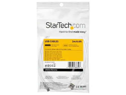 USB 2.0 naar USB-C kabel 2 Meter Wit