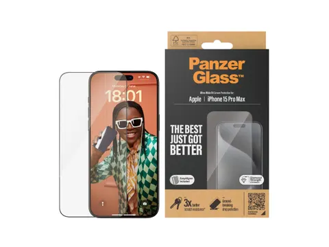 PanzerGlass Screen Protector iPhone 15 Pro Max | Ultra-Wide Fit w.