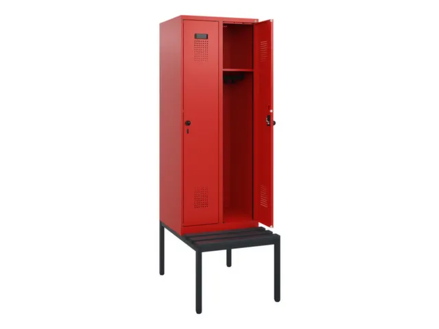 locker met bank,HxBxD 1950x600x815mm,2vak,vak B 300mm,draaigrendel