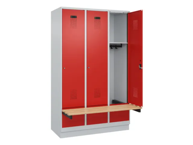 locker met bank,HxBxD 1950x1200x815mm,3vak,vak B 400mm,cilinderslot