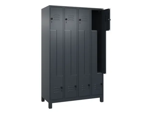 Z-garderobekast,HxBxD 1950x1200x500mm,vak B 150/300mm,draaigrendel