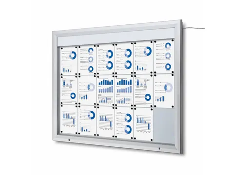 Outdoor mededelingenbord 18x A4 met logopaneel LED verlicht