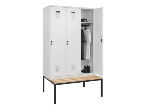 locker met bank,HxBxD 2120x1200x815mm,3vak,vak B 400mm,draaigrendel