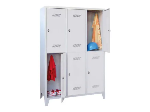 dubbeldekse locker,HxBxD 1850x1200x500mm,3x2vak.,RAL7035,front RAL7035