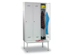 locker met bank,HxBxD 2150x1200x500mm,3vak,RAL7035,front RAL7035