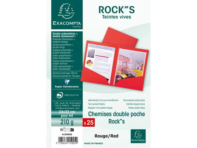 25 Dossiermappen Met Dubbel Tas Rock''s 220 Rood A