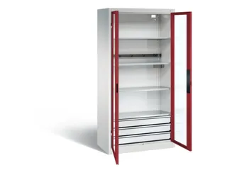acculaadkast 1950x930x500mm 5stekkerdozen 230V cil.-slot front RAL3003 - 1