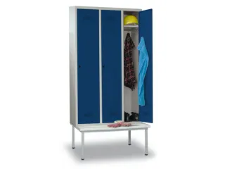 locker met bank,HxBxD 2150x1200x500mm,3vak,RAL7035,front RAL5010 - 1