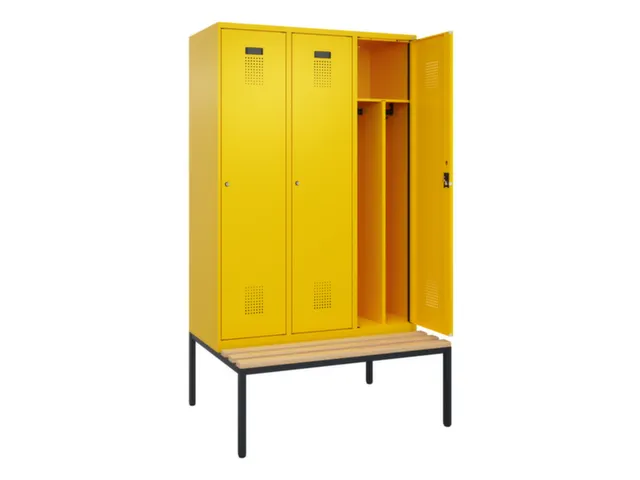 locker met bank,voor scheiding van kleding,HxBxD 2120x1200x815mm,3vak