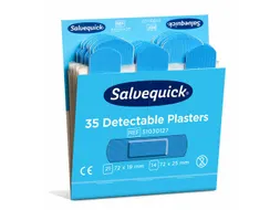 Salvequick Blue Detectable, 35 pleisters op kaart (72x19mm en 72x25mm)