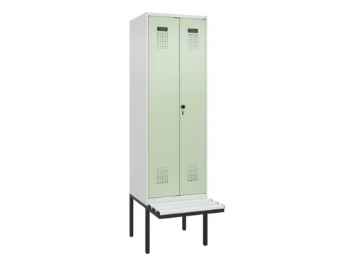 PBM-locker met bank,HxBxD 2120x600x815mm,2vak,vak B 300mm,draaigrendel